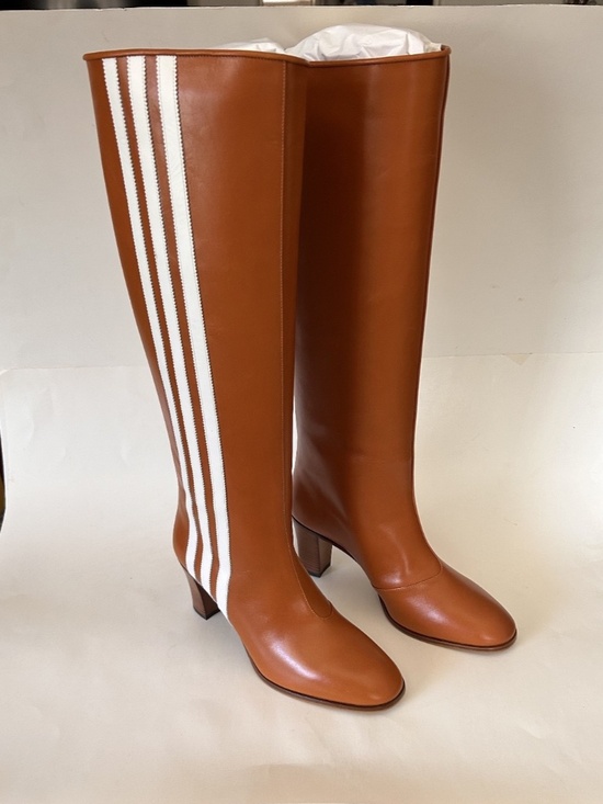 GUCCI x Adidas Brown Leather 73Mm Knee High Stripe Boots Size 8.5(US) NIB 715584 - Picture 7 of 10